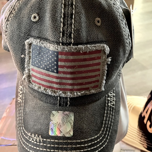 PITBULL Women’s Distressed Denim Cap with American Flag Patch - Picture 1 of 9